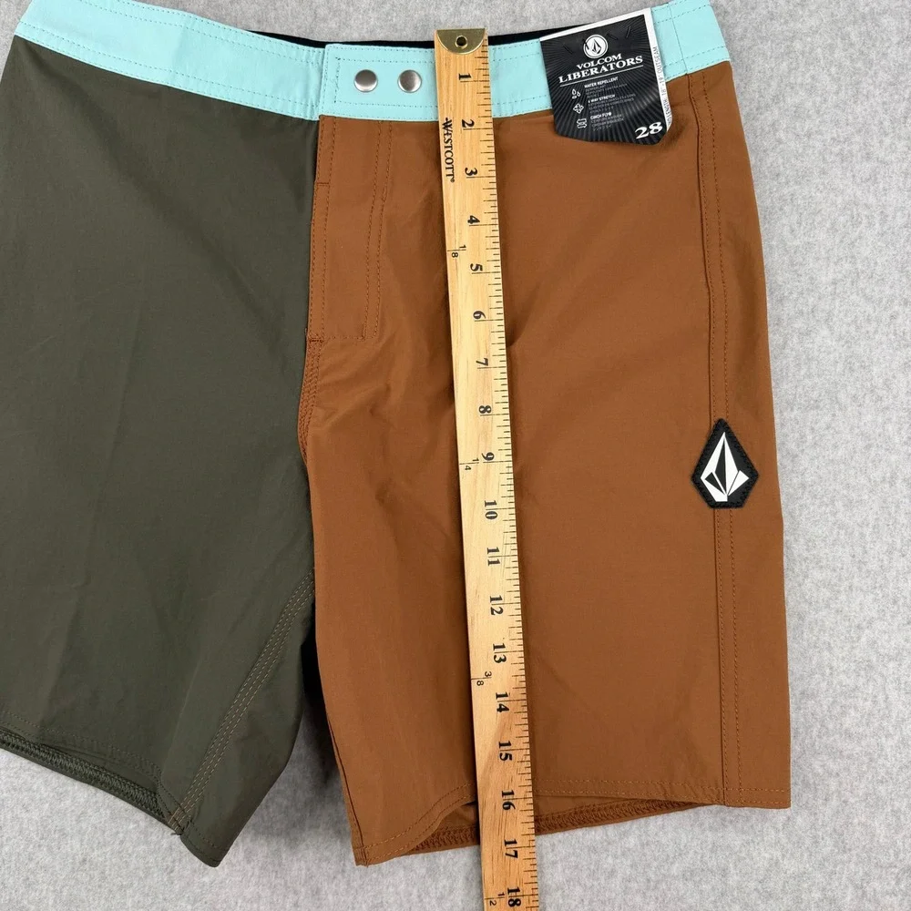 Volcom Liberators Board Shorts Mens 28 Brown‎ Green Blue Colorblock Swim Trunks